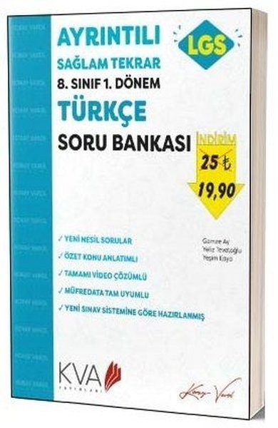 Koray Varol Yayınları 8. Sınıf 1. Dönem LGS Ayrıntılı Sağlam Tekrar Türkçe Soru Bankası Koray Varol